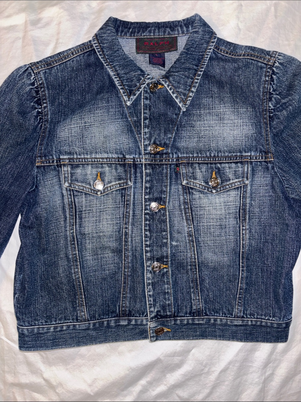 Ralph Lauren Rare Vintage Women’s Cropped Puff Shoulder Denim Jacket - Large